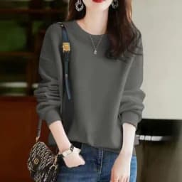Afashion plus Size Pure Cotton Long Sve Women's Sweatirt Spring Autumn Faion Slimming Casual Versatile round Ne Comfortable Fit