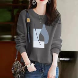 Afashion plus Size Pure Cotton Long Sve Women's Sweatirt Spring Autumn Faion Slimming Casual Versatile round Ne Comfortable Fit