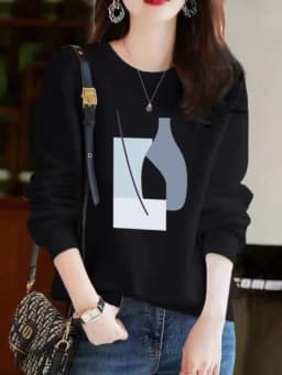 Afashion plus Size Pure Cotton Long Sve Women's Sweatirt Spring Autumn Faion Slimming Casual Versatile round Ne Comfortable Fit