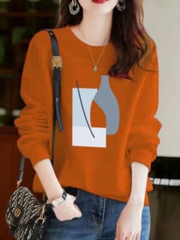 Afashion plus Size Pure Cotton Long Sve Women's Sweatirt Spring Autumn Faion Slimming Casual Versatile round Ne Comfortable Fit