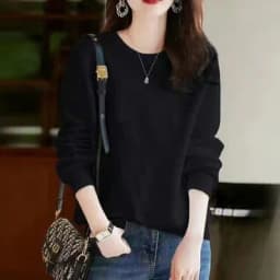 Afashion plus Size Pure Cotton Long Sve Women's Sweatirt Spring Autumn Faion Slimming Casual Versatile round Ne Comfortable Fit
