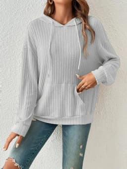 Women's Winter Clothing Women's Hoodie with Drop Shoulder Loose Fit Brushed Cotton Long Sleeve Striped Kangaroo Pocket Woman