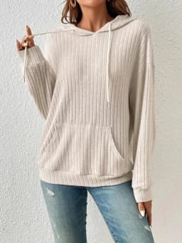 Women's Winter Clothing Women's Hoodie with Drop Shoulder Loose Fit Brushed Cotton Long Sleeve Striped Kangaroo Pocket Woman