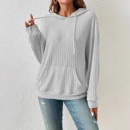 Women's Winter Clothing Women's Hoodie with Drop Shoulder Loose Fit Brushed Cotton Long Sleeve Striped Kangaroo Pocket Woman