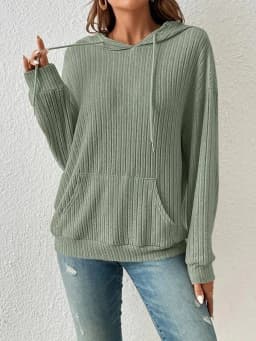 Women's Winter Clothing Women's Hoodie with Drop Shoulder Loose Fit Brushed Cotton Long Sleeve Striped Kangaroo Pocket Woman