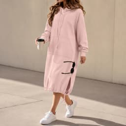 Hooded Pocket Loose Fit Commute Style Hoodie with Long Sleeve Long Length Regular Thickness Pullover Winter Women Hoodie