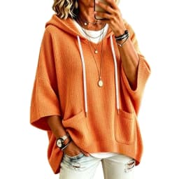 Hooded Loose Fit Hoodie Elegant with Commuter Chic Pullover Regular Thickness Three Quarter Sleeve Hooded Neckline Women Hoodie