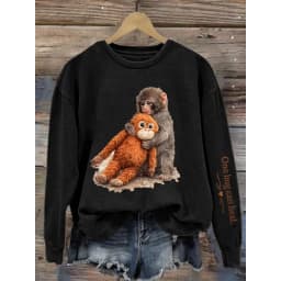 ilstile Women's One Hug Can Heal Print Sweatshirts Autumn Long Sleeve Casual Loose Round Neck Hoodies Black Hot Sale