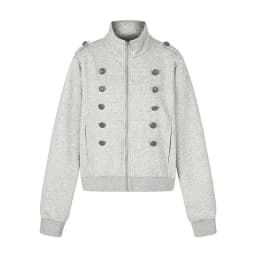 New Vintage Napoleon Style Women Jacket Stand Collar Double Breasted Decor Button Epaulet Zip‑Up Short Sweatshirt Coat