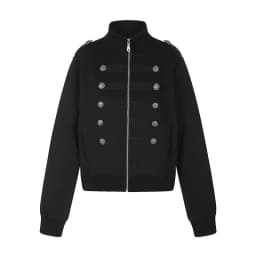 New Vintage Napoleon Style Women Jacket Stand Collar Double Breasted Decor Button Epaulet Zip‑Up Short Sweatshirt Coat