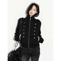 New Vintage Napoleon Style Women Jacket Stand Collar Double Breasted Decor Button Epaulet Zip‑Up Short Sweatshirt Coat
