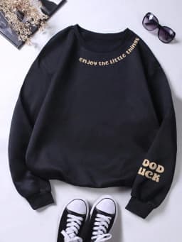 Enioy The Little Things Letter Printing Sweatshirt Women Street Pullover Warm Soft Hoodies Loose Crewneck Fleece Female Clothing