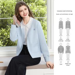 I BELIEVE YOU Blue V‑Neck Embroidery Sweatshirt Coat for Women 2026 Autumn Commuter Loose Versatile Cotton Outerwear 2263186492