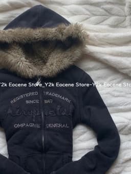 Vintage Letter Fur Collar Hooded Sweatshirt Autumn Winter Zipper Y2K Retro Fleece Jacket Harajuku Embroidery Plush Dark Fashion