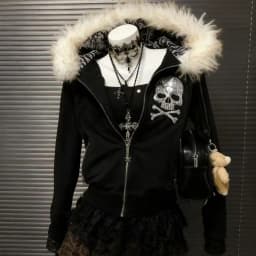 Vintage Letter Fur Collar Hooded Sweatshirt Autumn Winter Zipper Y2K Retro Fleece Jacket Harajuku Embroidery Plush Dark Fashion