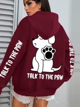 Talk To The Paw Cartoon Dog Printwomens Hoodies Loose Y2K Hoody Fleece Pocket Hoodie Autumn Multicolor Female Sportswear