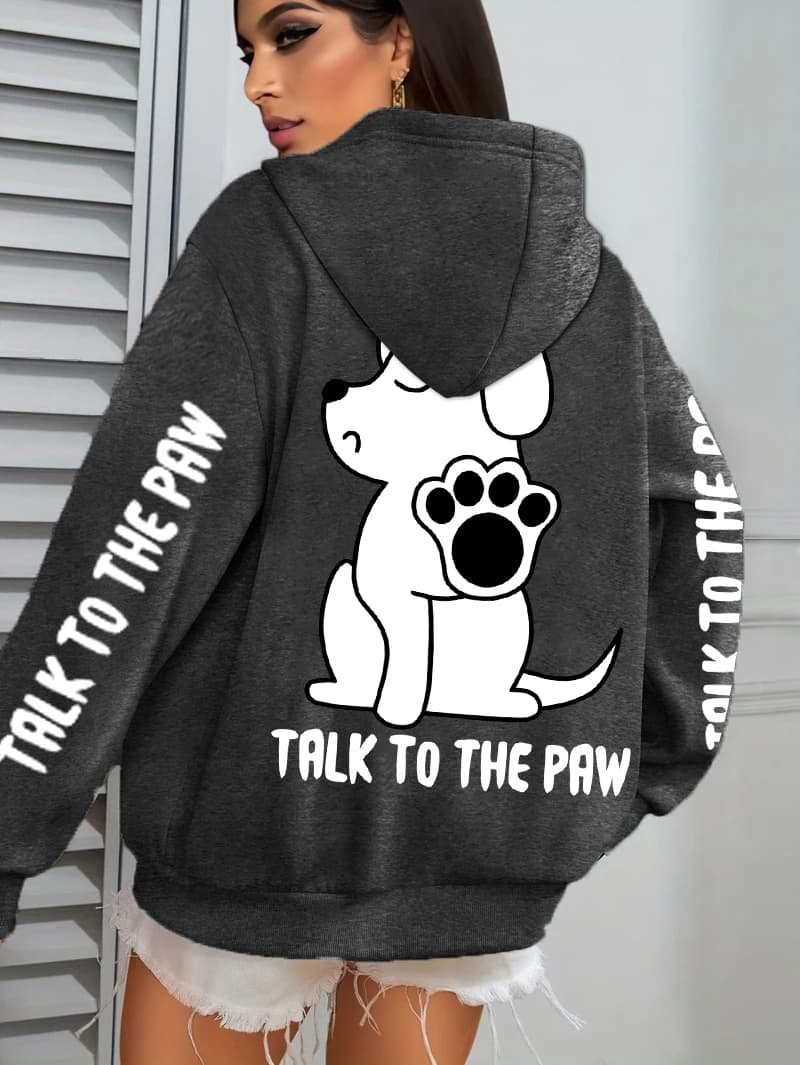 Talk To The Paw Cartoon Dog Printwomens Hoodies Loose Y2K Hoody Fleece Pocket Hoodie Autumn Multicolor Female Sportswear
