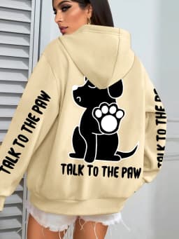 Talk To The Paw Cartoon Dog Printwomens Hoodies Loose Y2K Hoody Fleece Pocket Hoodie Autumn Multicolor Female Sportswear