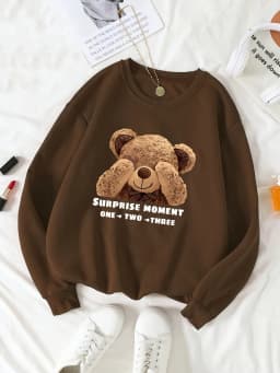 CLoose Sweatshirt Casual Long Sleeve Women Autumn and Winter Cartoon Bear Comfortable Pullover Crewneck Loose Female Clothes