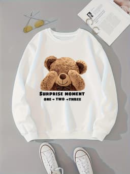 CLoose Sweatshirt Casual Long Sleeve Women Autumn and Winter Cartoon Bear Comfortable Pullover Crewneck Loose Female Clothes