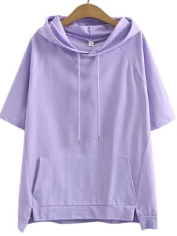 Loose Short Sleeve Hoodie Women's Summer New Style Thin Korean Pure Color Outerwear T-shirt Large Size Comfortable Breathable