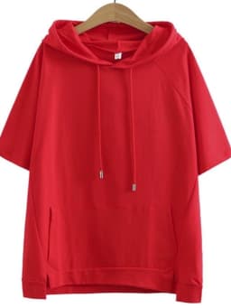 Loose Short Sleeve Hoodie Women's Summer New Style Thin Korean Pure Color Outerwear T-shirt Large Size Comfortable Breathable
