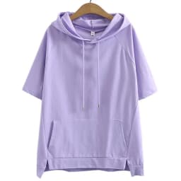 Loose Short Sleeve Hoodie Women's Summer New Style Thin Korean Pure Color Outerwear T-shirt Large Size Comfortable Breathable