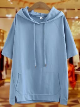 Loose Short Sleeve Hoodie Women's Summer New Style Thin Korean Pure Color Outerwear T-shirt Large Size Comfortable Breathable
