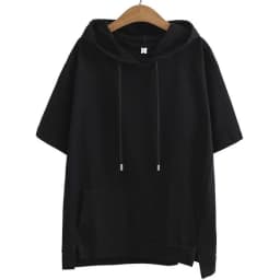 Loose Short Sleeve Hoodie Women's Summer New Style Thin Korean Pure Color Outerwear T-shirt Large Size Comfortable Breathable