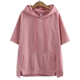 Loose Short Sleeve Hoodie Women's Summer New Style Thin Korean Pure Color Outerwear T-shirt Large Size Comfortable Breathable