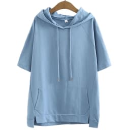 Loose Short Sleeve Hoodie Women's Summer New Style Thin Korean Pure Color Outerwear T-shirt Large Size Comfortable Breathable