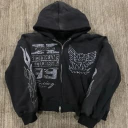 Black Hoodie Jacket Women's Streetwear Hip Hop Star Print Zipper Hooded Sweatshirt Y2K Harajuku Style Fleece Lined Cleanfit