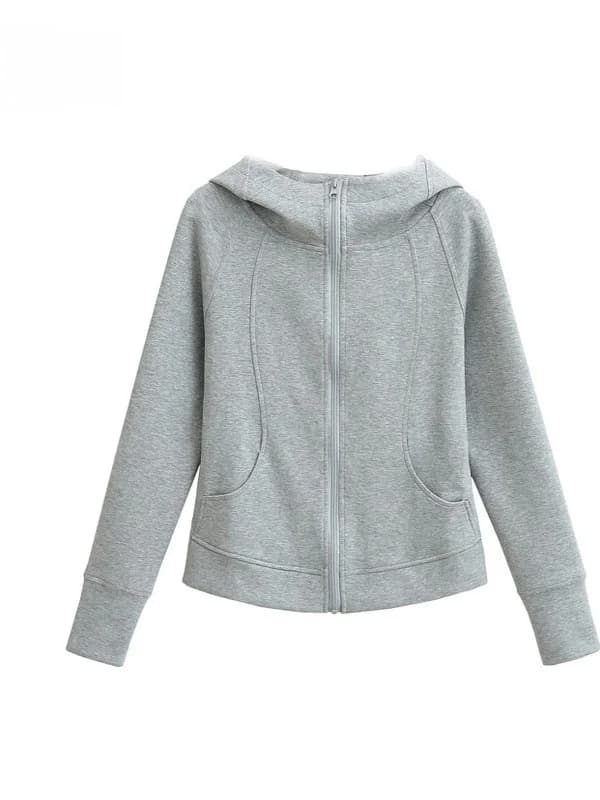 Slim Fit Zipper Hoodie Women's Spring Autumn Open Cardigan Style Fishbone Line Design Sense Top Coat Casual Fashion