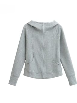 Slim Fit Zipper Hoodie Women's Spring Autumn Open Cardigan Style Fishbone Line Design Sense Top Coat Casual Fashion