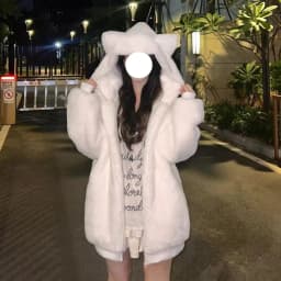 Japanese Kawaii Coat Long Sleeve Women Casual Solid Color Cat Ears Harajuku Sweatshirt Sweet Zipper Hoodie Autumn Winter Tops