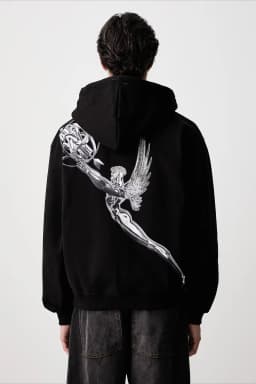 Y2K Men Full Zip Hoodie Black Angel Letter Print Hooded Sweatshirt Oversized Loose Streetwear Jacket Hip Hop Casual Long Sleeve