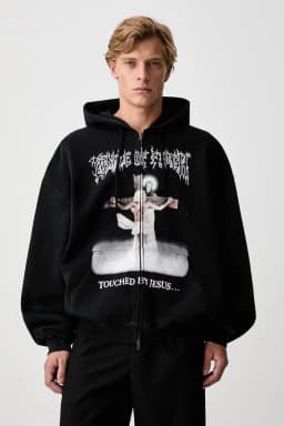 Y2K Men Full Zip Hoodie Black Angel Letter Print Hooded Sweatshirt Oversized Loose Streetwear Jacket Hip Hop Casual Long Sleeve