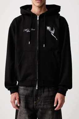 Y2K Men Full Zip Hoodie Black Angel Letter Print Hooded Sweatshirt Oversized Loose Streetwear Jacket Hip Hop Casual Long Sleeve