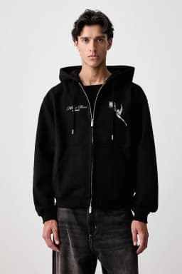 Y2K Men Full Zip Hoodie Black Angel Letter Print Hooded Sweatshirt Oversized Loose Streetwear Jacket Hip Hop Casual Long Sleeve