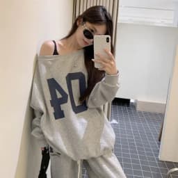 Loose Fit Reversible Hoodie Women's Wide Shoulder Top American Vintage Slouchy Off-Shoulder Sweater for Cool Girls in Fall