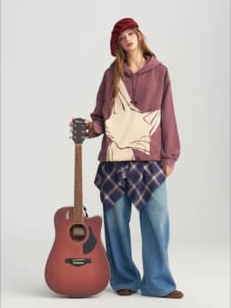 ELFSACK Women's Vintage Oversized Hoodie with Fox Graphic Print, Casual Long Sleeve Top for Daily Wear