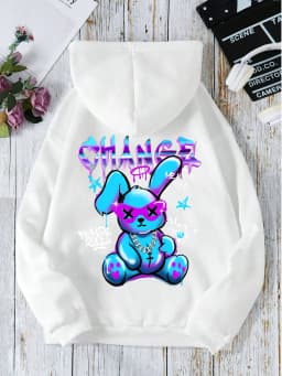 Trendy Rabbit Cartoons Print Sweatshirt Female Fashion All-Match Street Hoody Crewneck Casual Hoodies Pullover Oversize Clothing