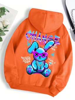 Trendy Rabbit Cartoons Print Sweatshirt Female Fashion All-Match Street Hoody Crewneck Casual Hoodies Pullover Oversize Clothing