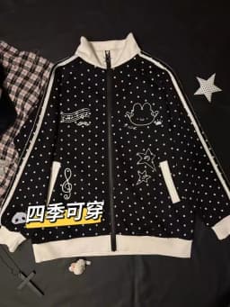 Cute Polka Dot Stand Collar Sweatshirt Women's Spring Autumn Y2K Outerwear Standard Fit Long Sleeve Zipper Closure Casual Wear