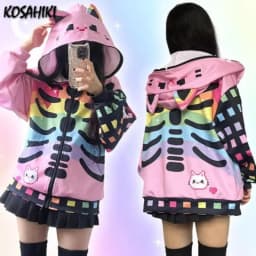 Japanese 3D Printing Casual Hoodies Women Y2k Aesthetic Vintage Loose Hoody Autumn Streetwear Zipper Pocket Grunge Sweatshirt