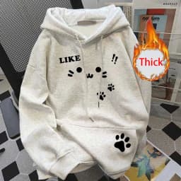 Cute Cartoon Print Hoodies Women Winter Thick Loose Preppy Casual Sweatshirts Y2K Korean Fashion Couple All Match Pullover