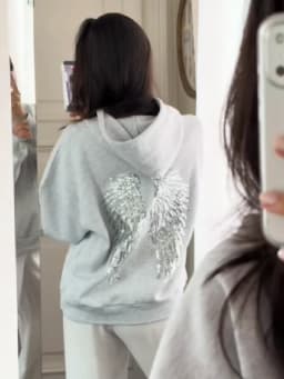 Women's Shinny Sequin Angel Wings Hooded Jacket Pant Long Sleeve Loose Casual Hooded Pullover 2026 New Lady Y2k Autumn Outwears