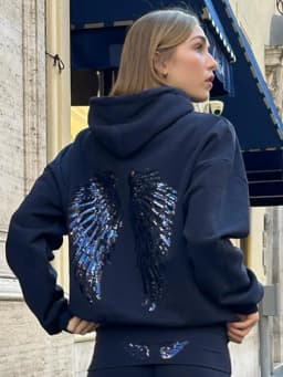 Women's Shinny Sequin Angel Wings Hooded Jacket Pant Long Sleeve Loose Casual Hooded Pullover 2026 New Lady Y2k Autumn Outwears