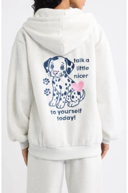 Y2K Women Zip‑Up Hooded Jacket Cute Dalmatians Dog Embroidery Back Design Oversized Loose Long Sleeve Casual Streetwear