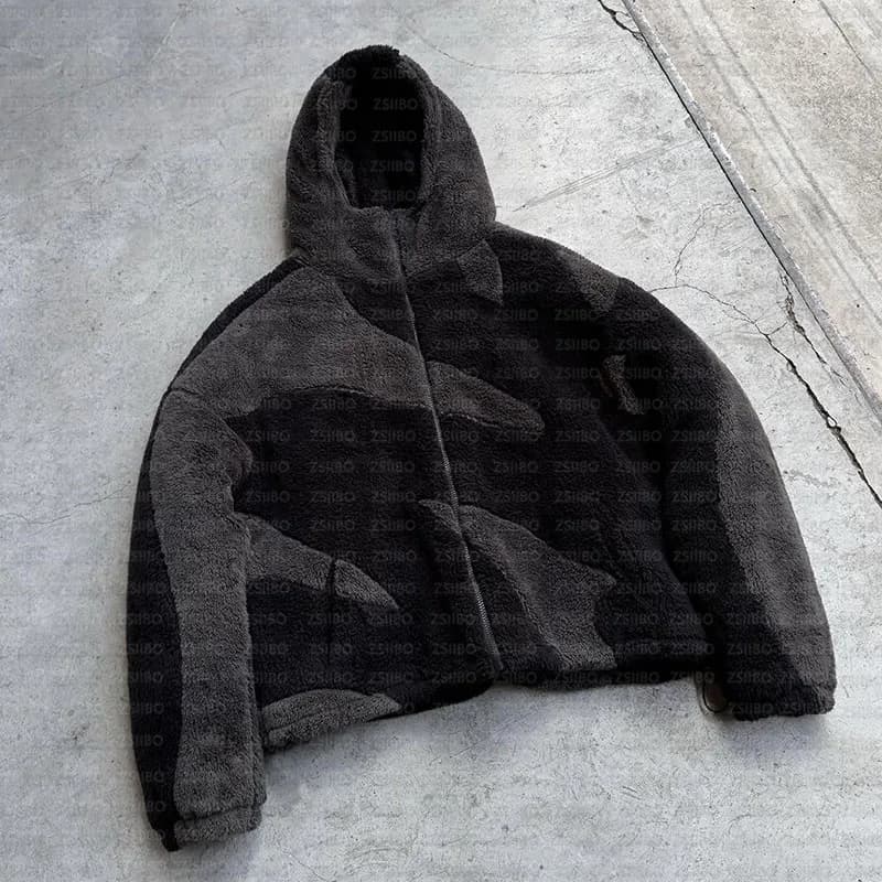 Gothic High Street Trendy Brand Fashion Polar Fleece Zipper Coat Women Y2k Personality High Collar Oversized Jacket Unisex Top